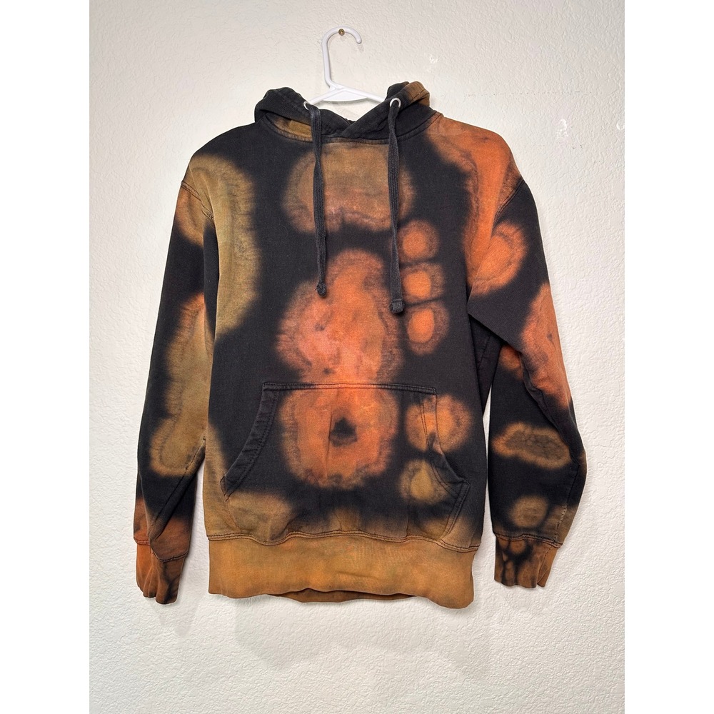 Neemanla California Bleached Tie Dye Hoodie Sweatshirt Black‎ Orange Size S